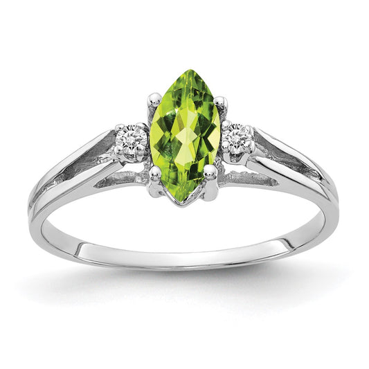 14K White Gold 8X4mm Marquise Peridot A Diamond Ring