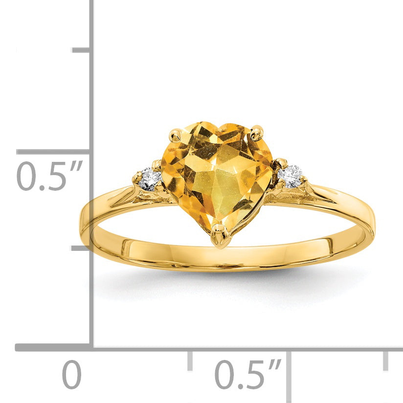 14K Yellow Gold 7mm Heart Citrine A Diamond Ring