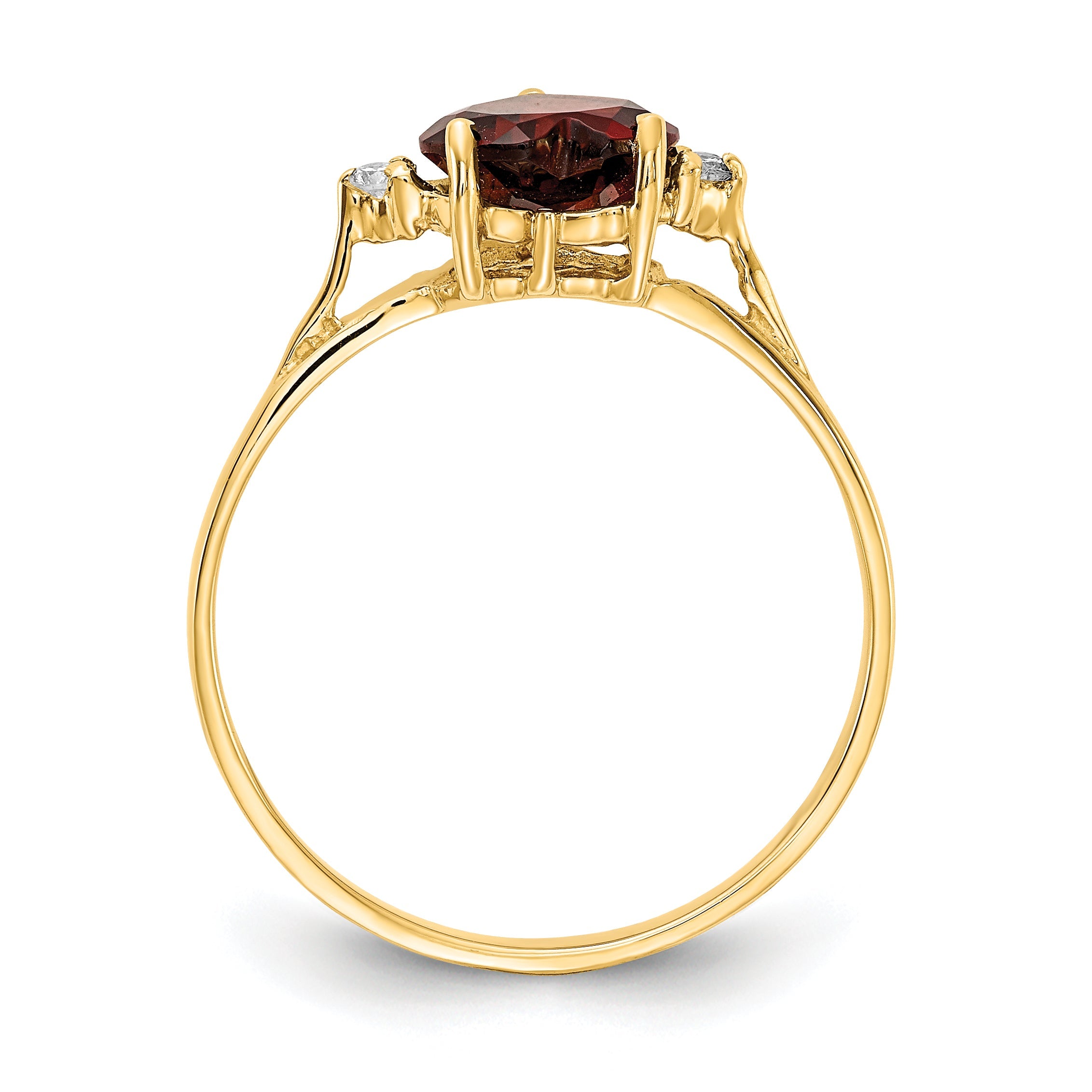 14K Yellow Gold 7mm Heart Garnet Aa Diamond Ring