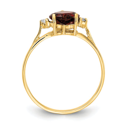 14K Yellow Gold 7mm Heart Garnet Aa Diamond Ring