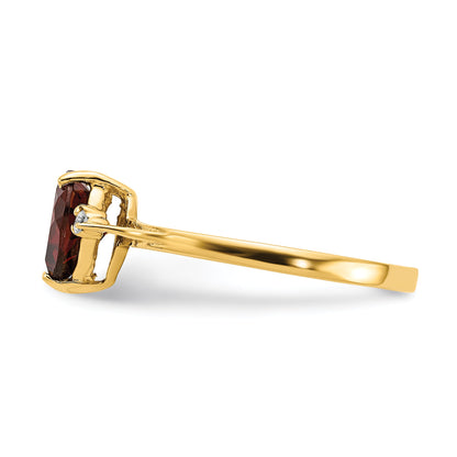 14K Yellow Gold 7mm Heart Garnet Aa Diamond Ring