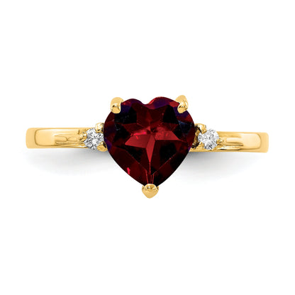 14K Yellow Gold 7mm Heart Garnet Aa Diamond Ring
