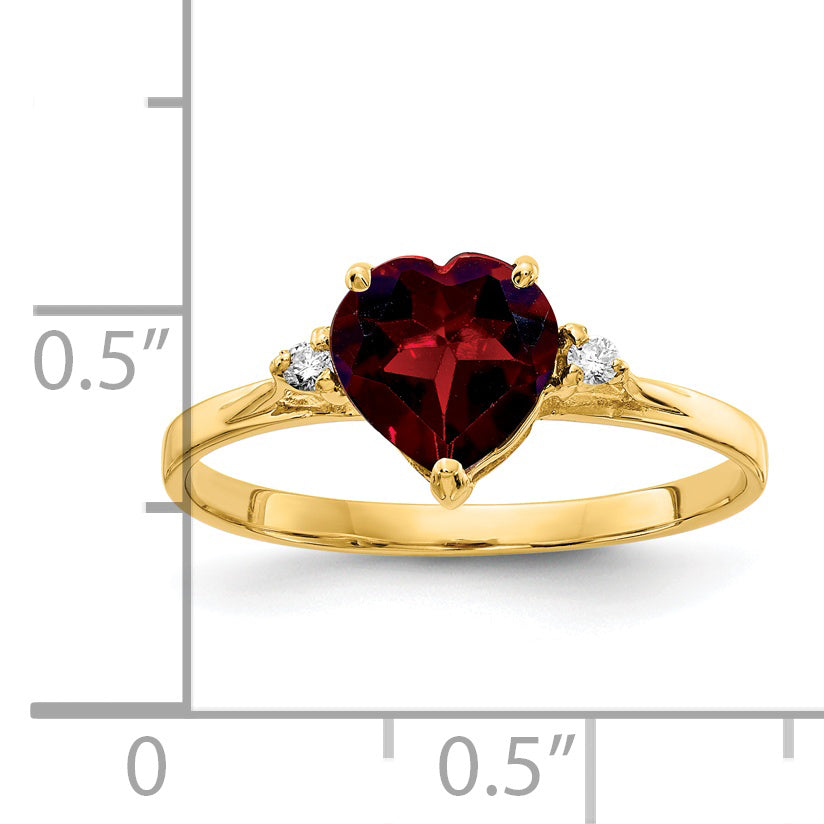 14K Yellow Gold 7mm Heart Garnet Aa Diamond Ring