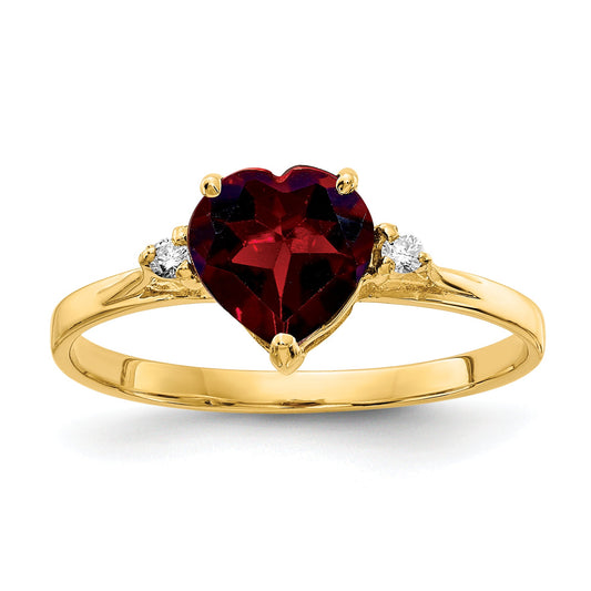 14K Yellow Gold 7mm Heart Garnet Aa Diamond Ring