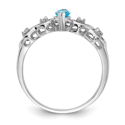 14K White Gold 6X3mm Marquise Blue Topaz Aa Diamond Ring