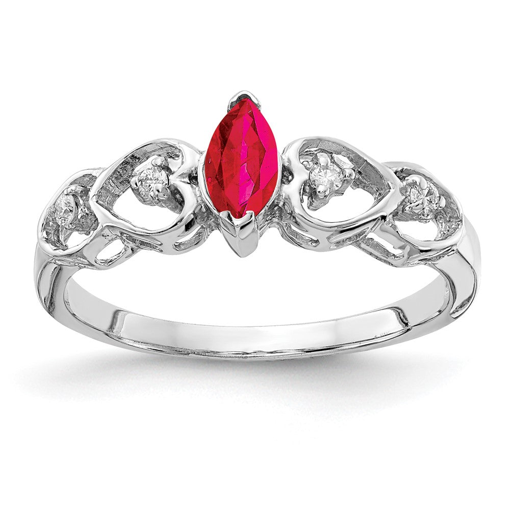 14k White Gold 6x3mm Marquise Ruby AA Real Diamond ring