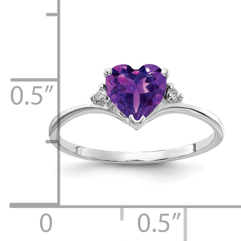 14K White Gold 6mm Heart Amethyst Aaa Diamond Ring