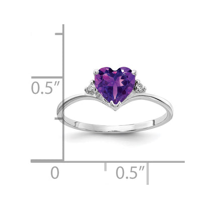 14K White Gold 6mm Heart Amethyst Aaa Diamond Ring