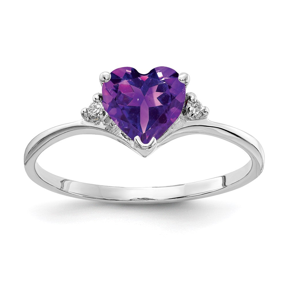 14K White Gold 6mm Heart Amethyst Aaa Diamond Ring