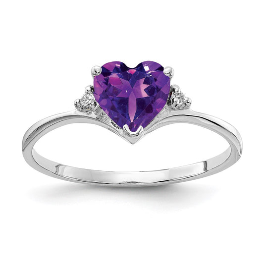 14K White Gold 6mm Heart Amethyst Aa Diamond Ring