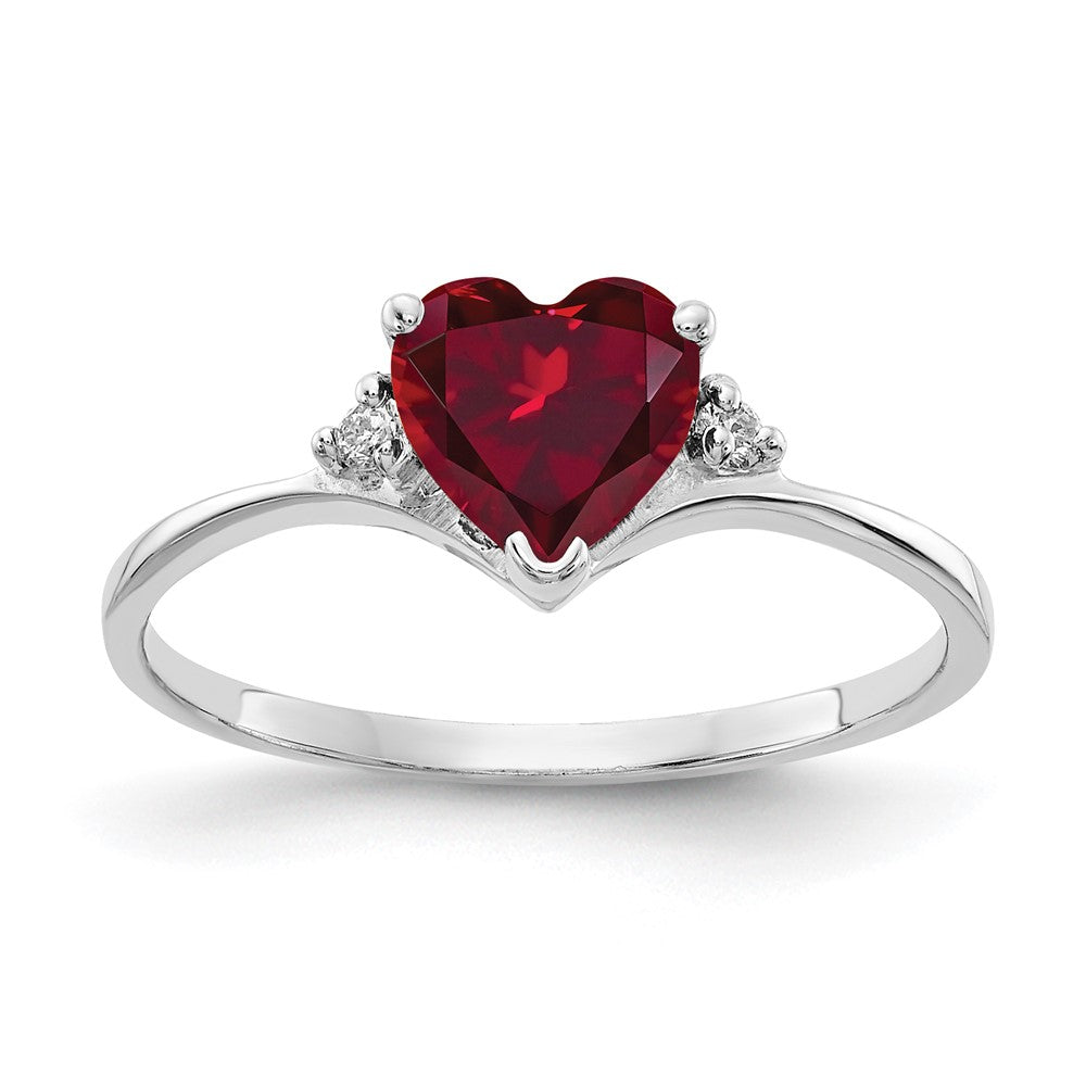 14K White Gold 6mm Heart Created Ruby Aa Diamond Ring