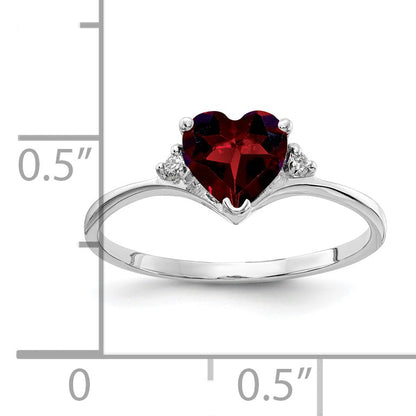 14K White Gold 6mm Heart Garnet Aa Diamond Ring