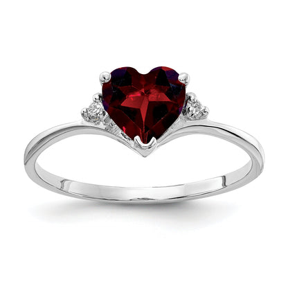 14K White Gold 6mm Heart Garnet A Diamond Ring