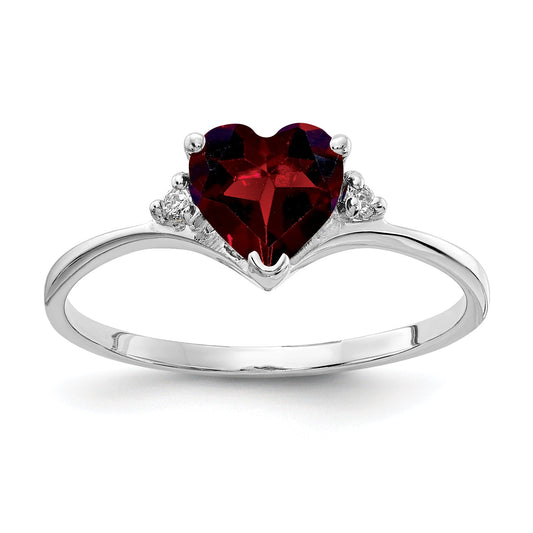 14K White Gold 6mm Heart Garnet Aa Diamond Ring