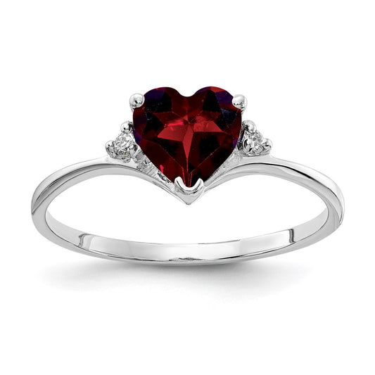 14K White Gold 6mm Heart Garnet A Diamond Ring