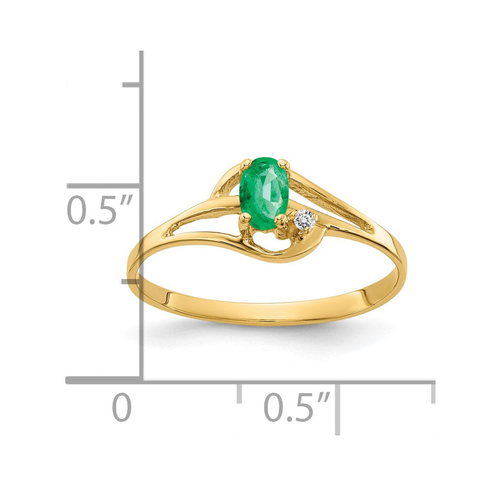14K Yellow Gold 5X3mm Oval Emerald Aa Diamond Ring