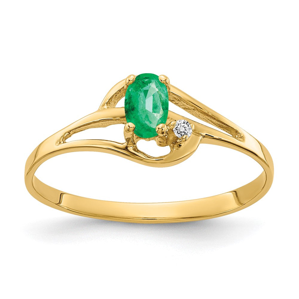 14K Yellow Gold 5X3mm Oval Emerald Vs Diamond Ring