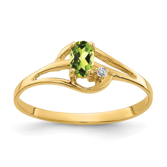 14K Yellow Gold 5X3mm Oval Peridot Aaa Diamond Ring