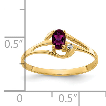14K Yellow Gold 5X3mm Oval Rhodolite Garnet Aa Diamond Ring