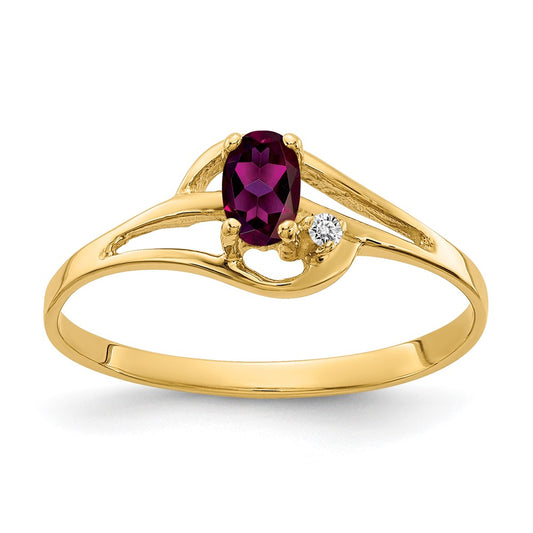 14K Yellow Gold 5X3mm Oval Rhodolite Garnet A Diamond Ring
