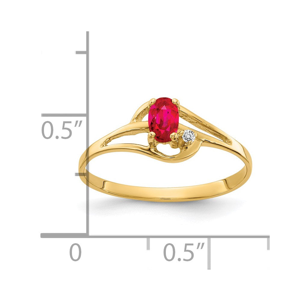 14K Yellow Gold 5X3mm Oval Ruby A Diamond Ring