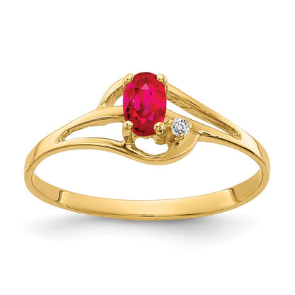 14K Yellow Gold 5X3mm Oval Ruby Aa Diamond Ring
