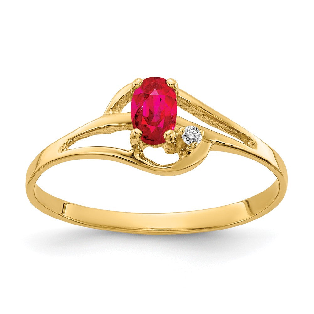 14K Yellow Gold 5X3mm Oval Ruby A Diamond Ring