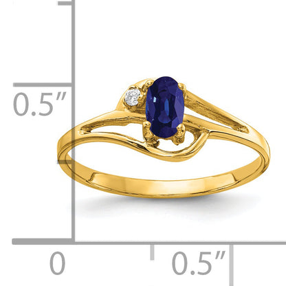 14K Yellow Gold 5X3mm Oval Sapphire Vs Diamond Ring