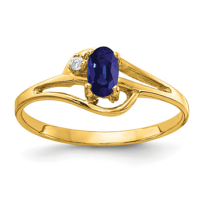 14K Yellow Gold 5X3mm Oval Sapphire Aaa Diamond Ring