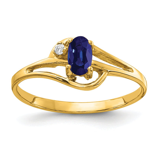 14K Yellow Gold 5X3mm Oval Sapphire Aaa Diamond Ring