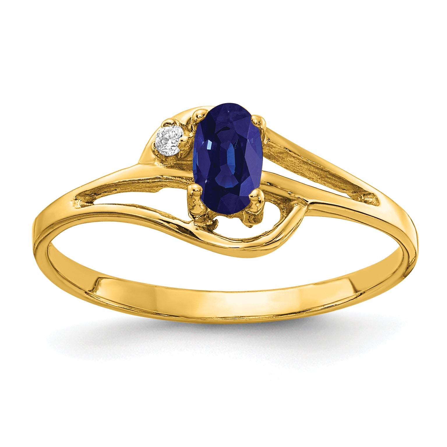 14K Yellow Gold 5X3mm Oval Sapphire Aa Diamond Ring