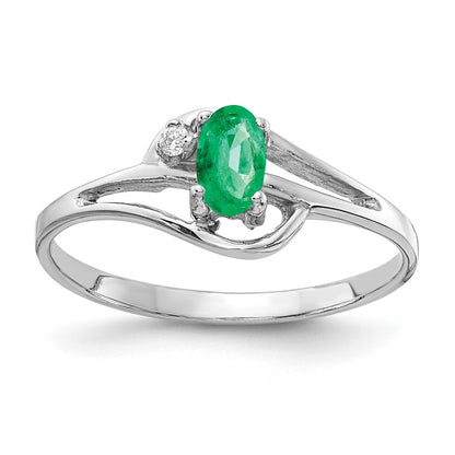 14K White Gold 5X3mm Oval Emerald Aaa Diamond Ring