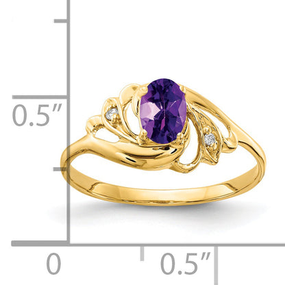 14K Yellow Gold 6X4mm Oval Amethyst Vs Diamond Ring