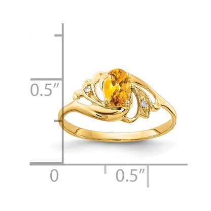 14K Yellow Gold 6X4mm Oval Citrine A Diamond Ring