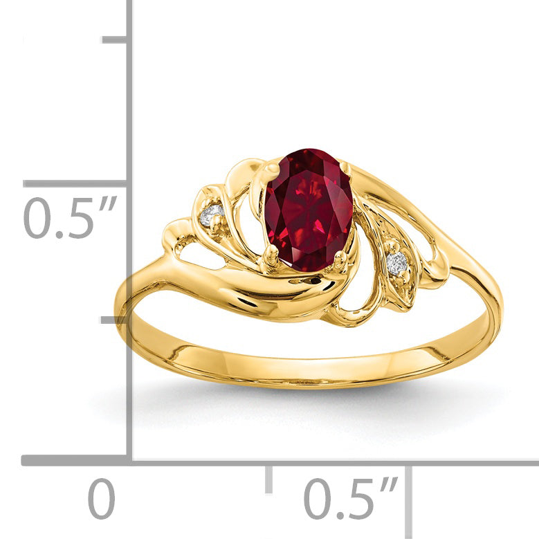 14K Yellow Gold 6X4mm Oval Created Ruby Aa Diamond Ring