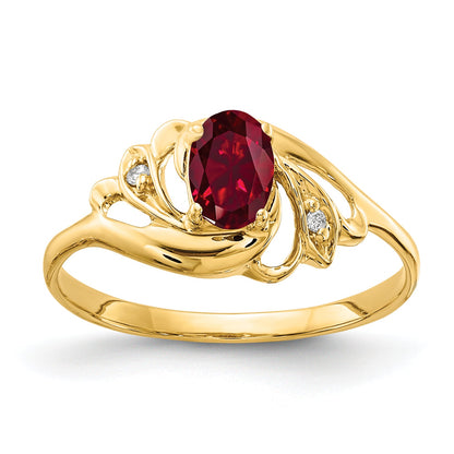 14K Yellow Gold 6X4mm Oval Created Ruby Aa Diamond Ring