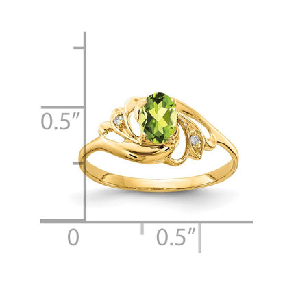 14K Yellow Gold 6X4mm Oval Peridot Vs Diamond Ring