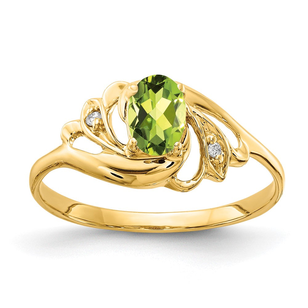 14K Yellow Gold 6X4mm Oval Peridot Vs Diamond Ring