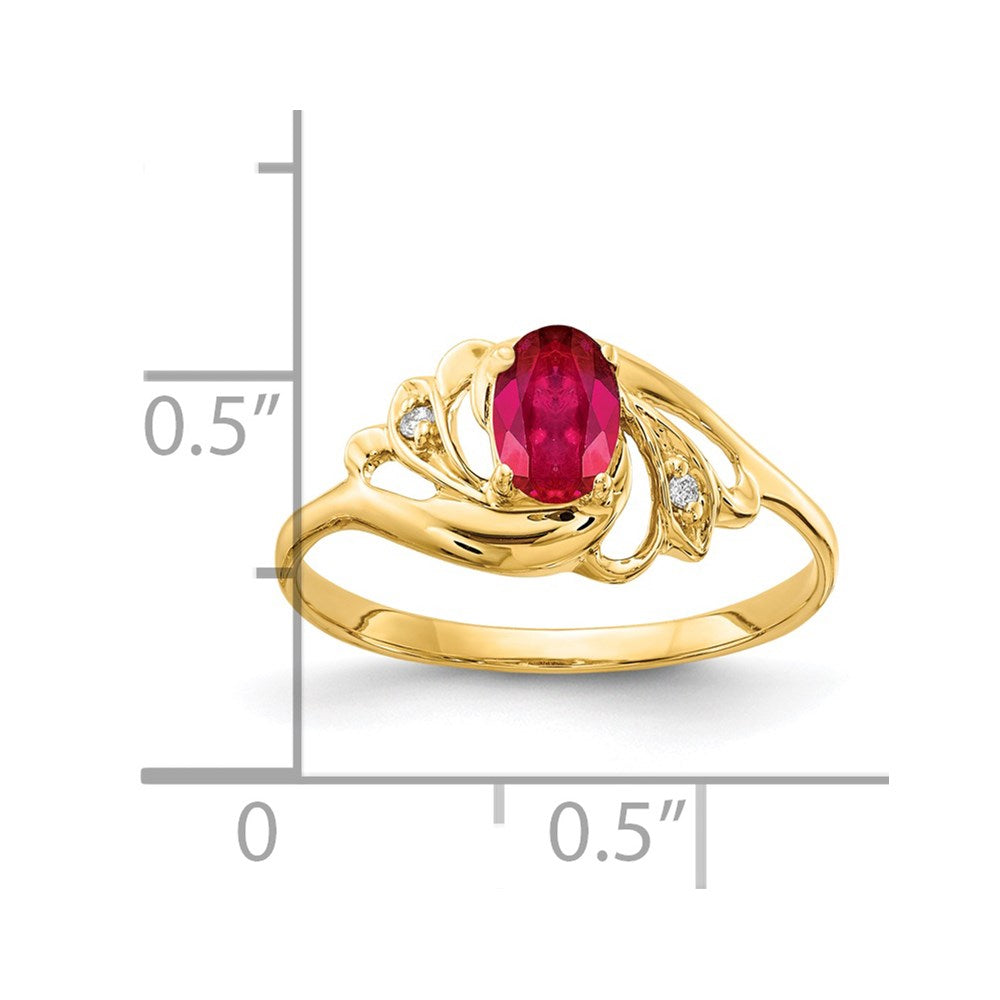 14K Yellow Gold 6X4mm Oval Ruby Vs Diamond Ring