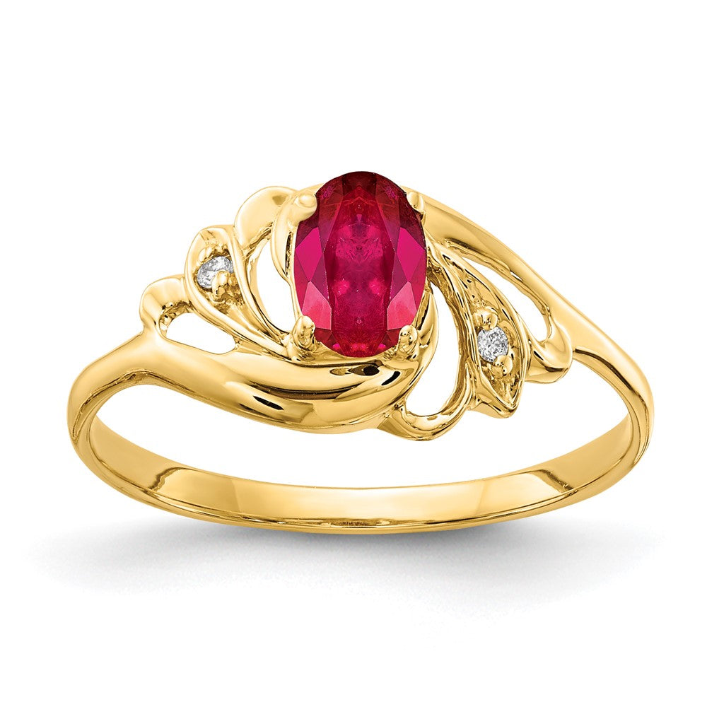 14K Yellow Gold 6X4mm Oval Ruby Vs Diamond Ring