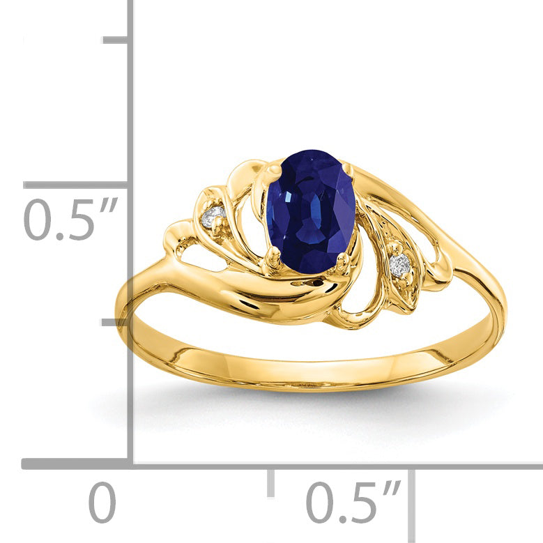 14K Yellow Gold 6X4mm Oval Sapphire Aa Diamond Ring