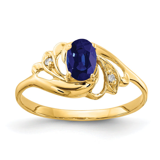 14K Yellow Gold 6X4mm Oval Sapphire Aa Diamond Ring