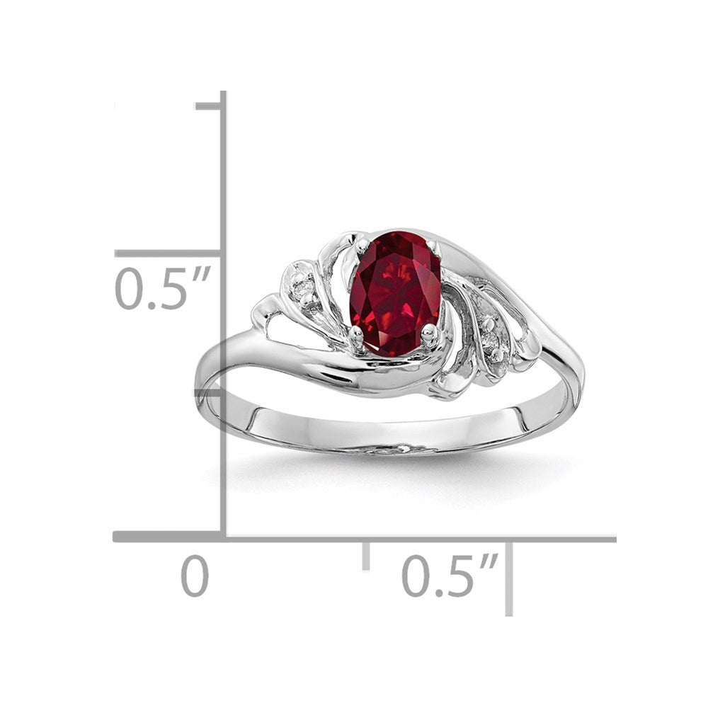 14K White Gold 6X4mm Oval Created Ruby Aa Diamond Ring