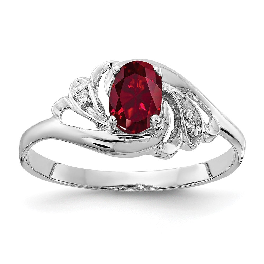 14K White Gold 6X4mm Oval Created Ruby Aaa Diamond Ring