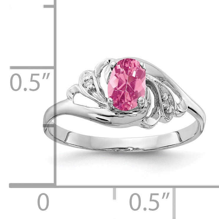 14K White Gold 6X4mm Oval Pink Tourmaline Aa Diamond Ring