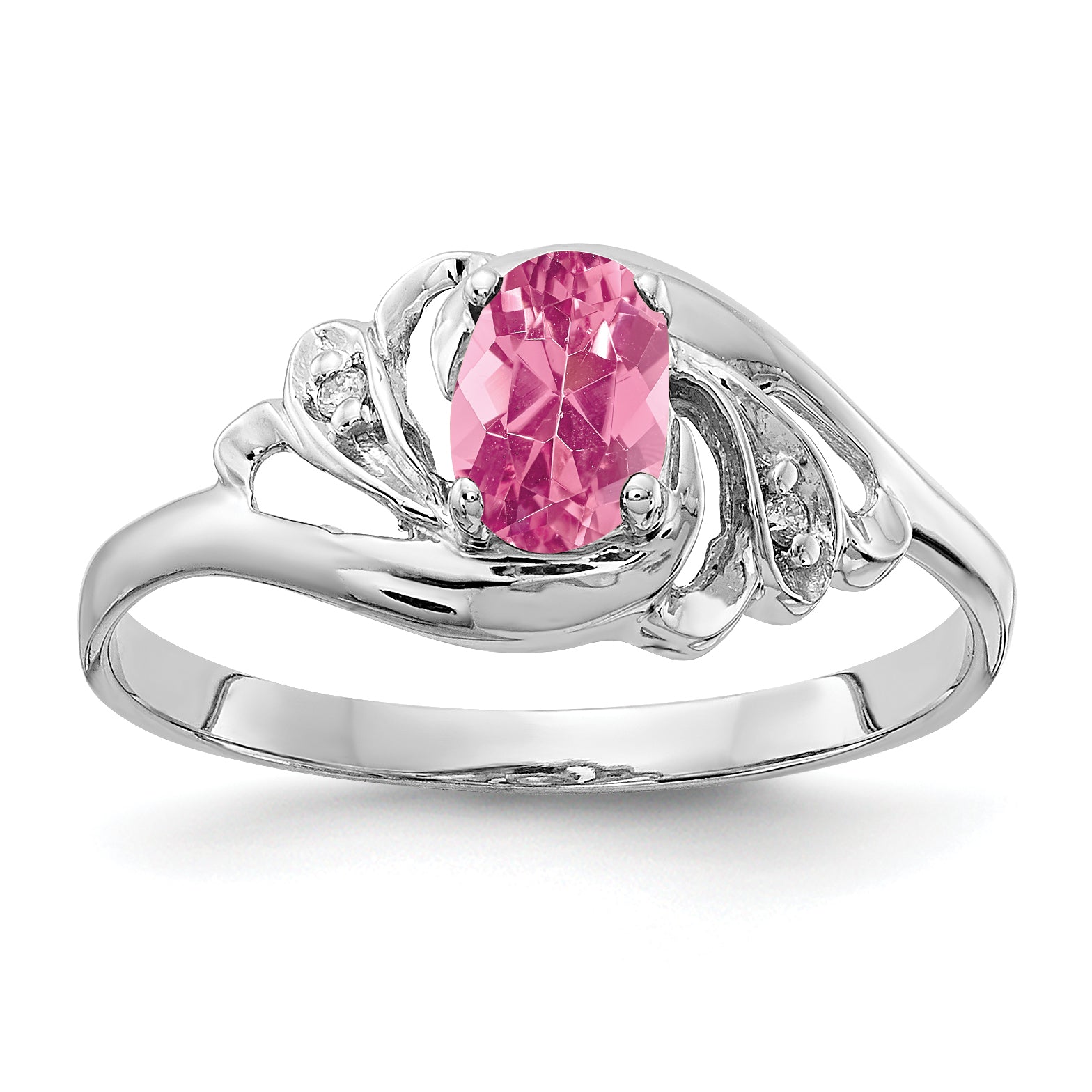 14K White Gold 6X4mm Oval Pink Tourmaline A Diamond Ring