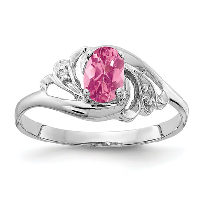 14K White Gold 6X4mm Oval Pink Tourmaline A Diamond Ring