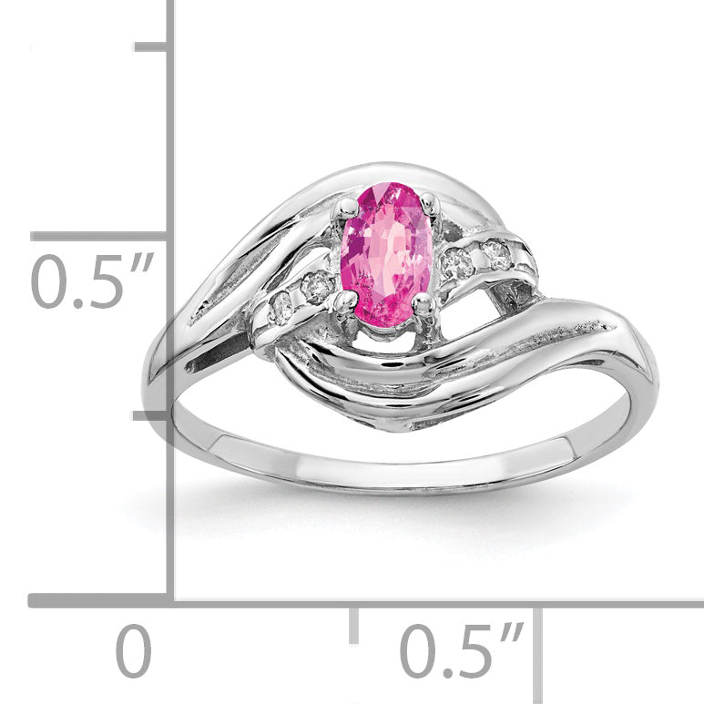 14K White Gold 5X3mm Oval Pink Sapphire Aa Diamond Ring