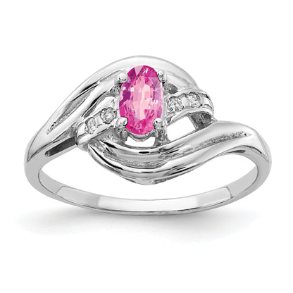 14K White Gold 5X3mm Oval Pink Sapphire Vs Diamond Ring