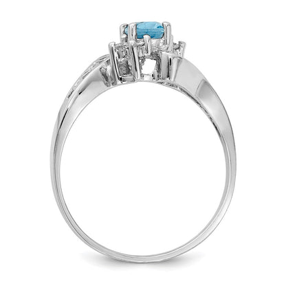 14k White Gold 6x4mm Oval Blue Topaz Checker AAA Real Diamond ring